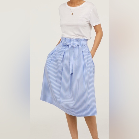 H&M Light Blue Striped A-Line Skirt - Picture 1 of 10